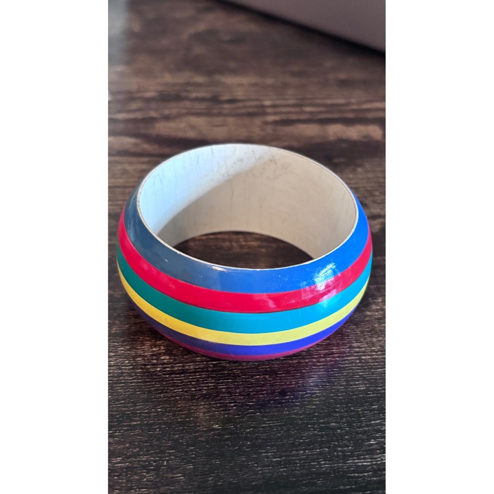 Vintage Style Rainbow‎ Striped Chunky Bangle Bracelet Multi Color Statement Ring